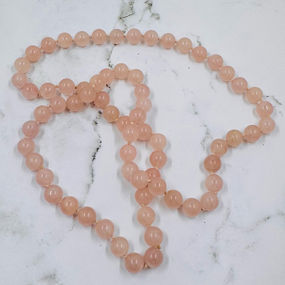 Natural Jade Pink Beaded Hand Knotted Necklace 34” 10mm